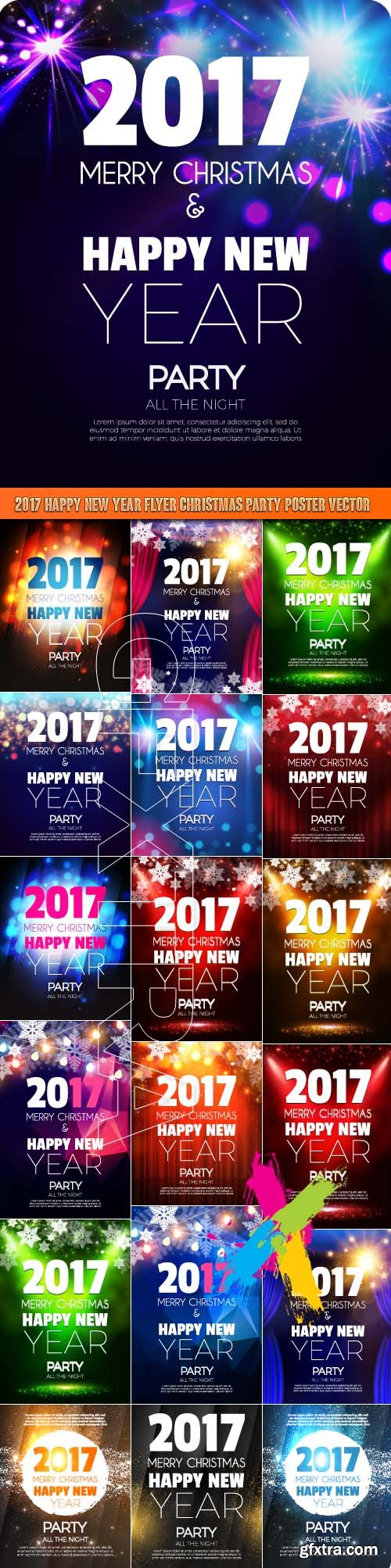 2017 Happy New Year Flyer Christmas Party Poster vector