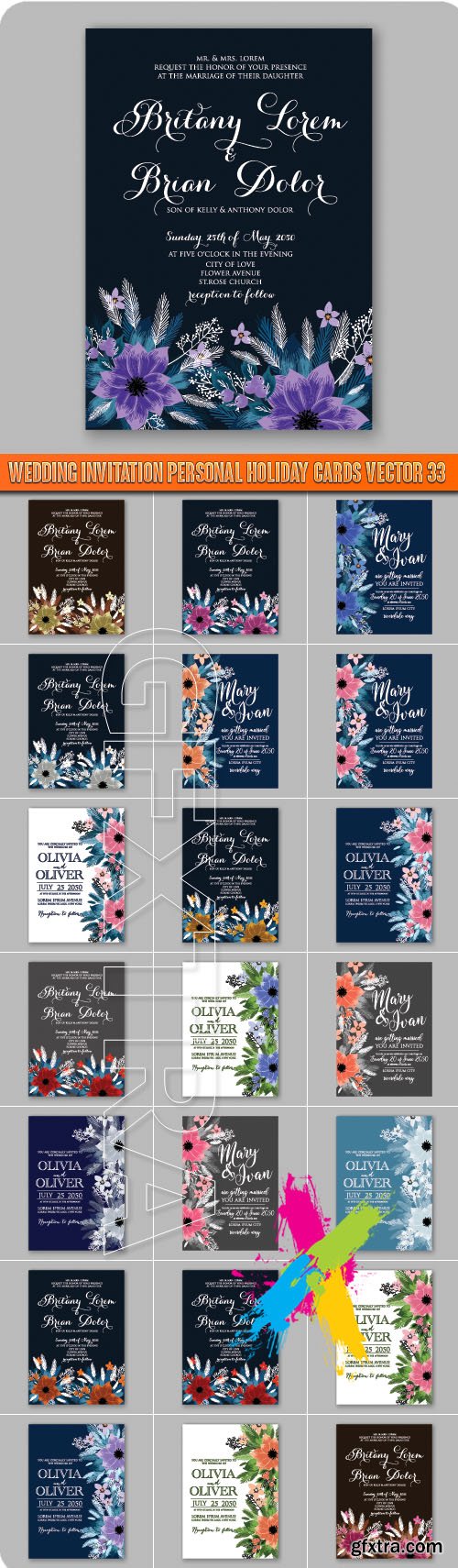 Wedding invitation personal holiday cards vector 33