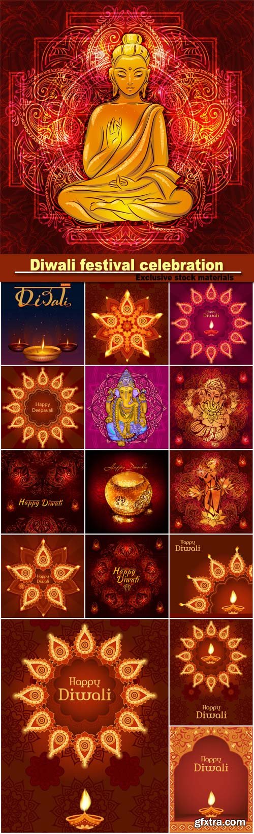 Diwali festival celebration in India, Ganesh Puja, Buddha sitting in the lotus position