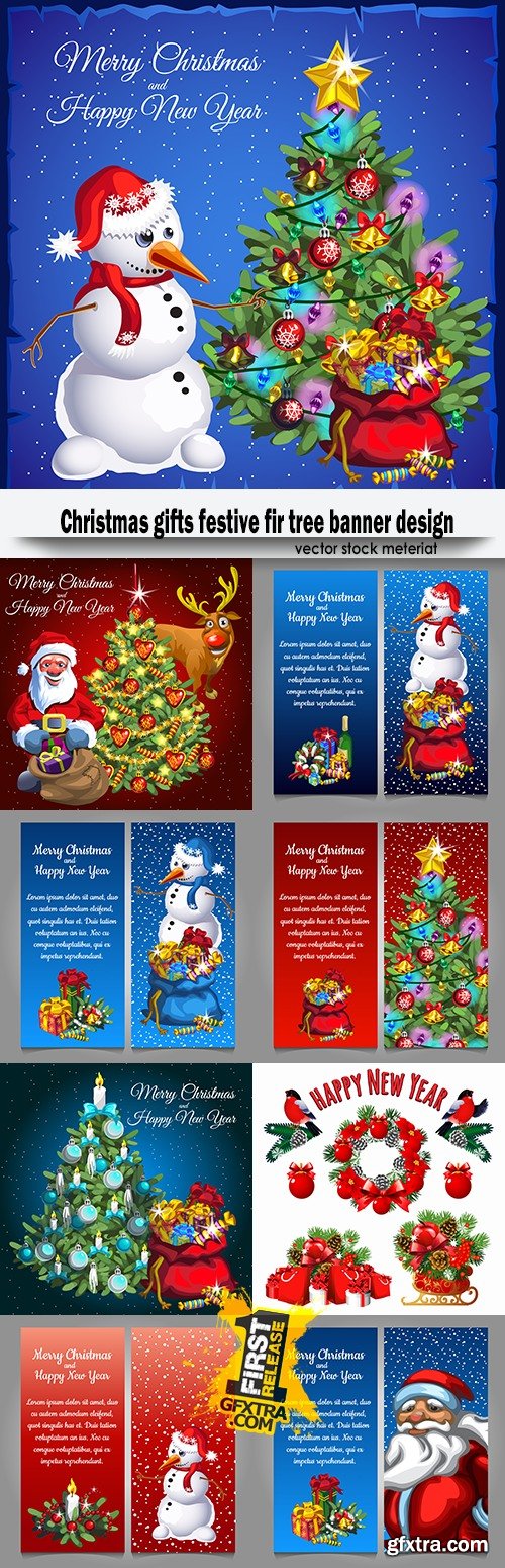 Christmas gifts festive fir tree banner design