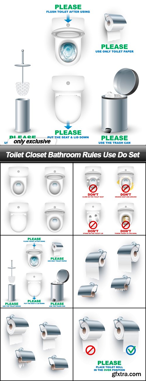 Toilet Closet Bathroom Rules Use Do Set - 6 EPS