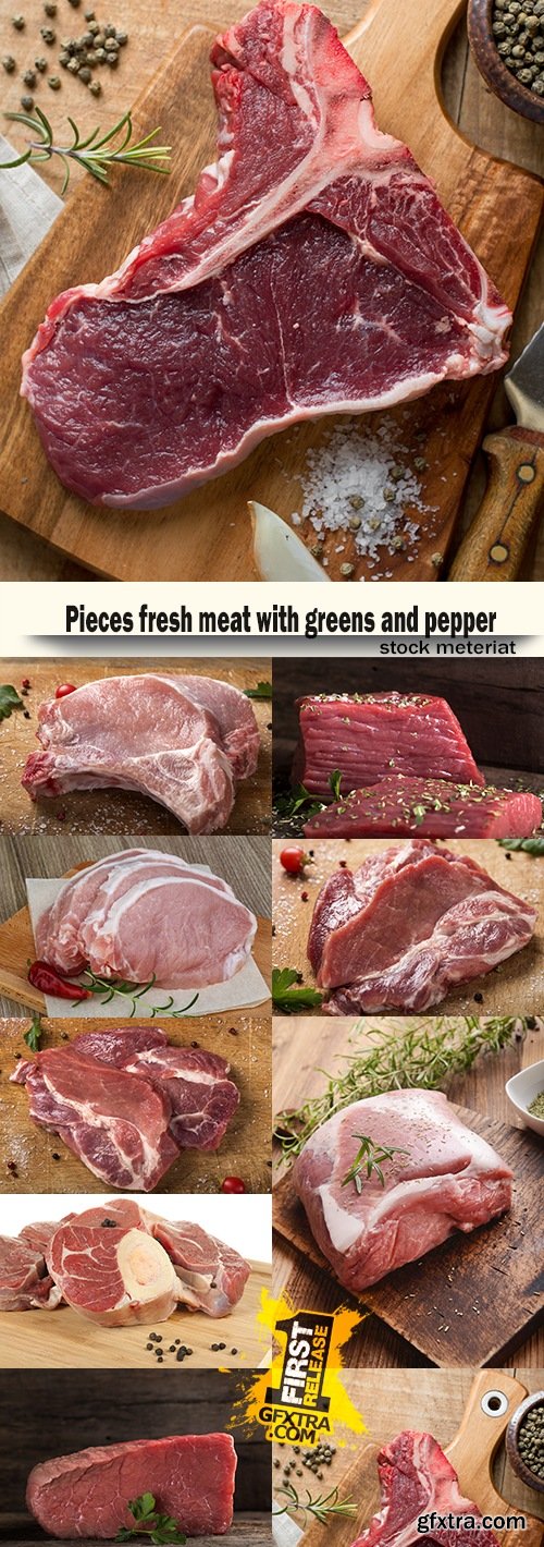 Pieces fresh meat with greens and pepper