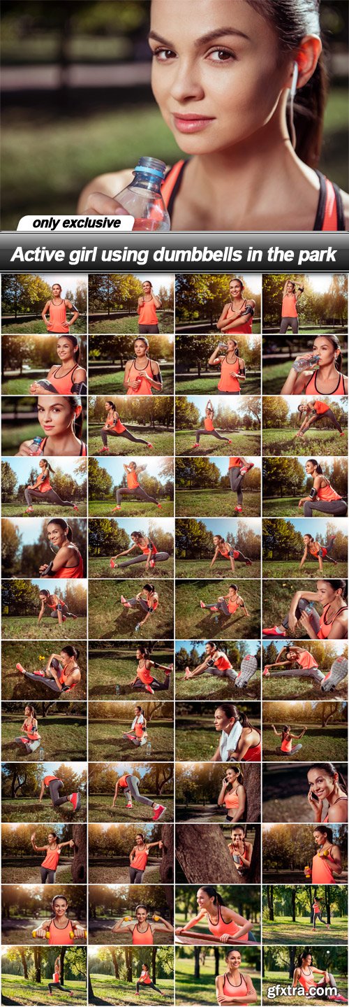 Active girl using dumbbells in the park - 48 UHQ JPEG