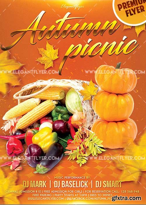 Autumn Picnic Flyer PSD V14 Template + Facebook Cover