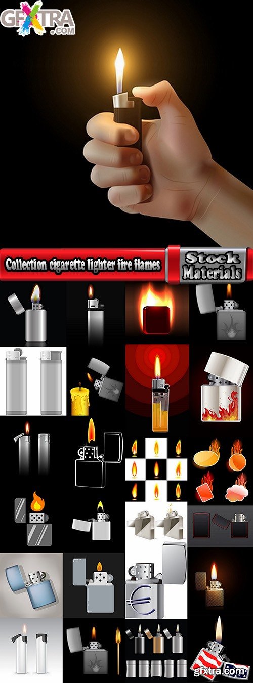Collection cigarette lighter fire flames vector image 25 EPS
