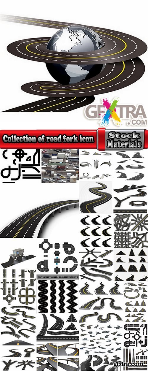 Collection of road fork icon viaduct roadbed layout path vector image 25 EPS