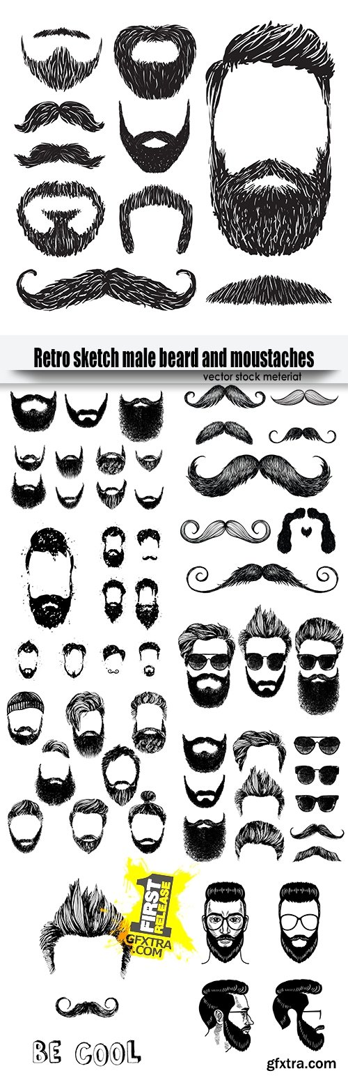 Retro sketch male beard and moustaches