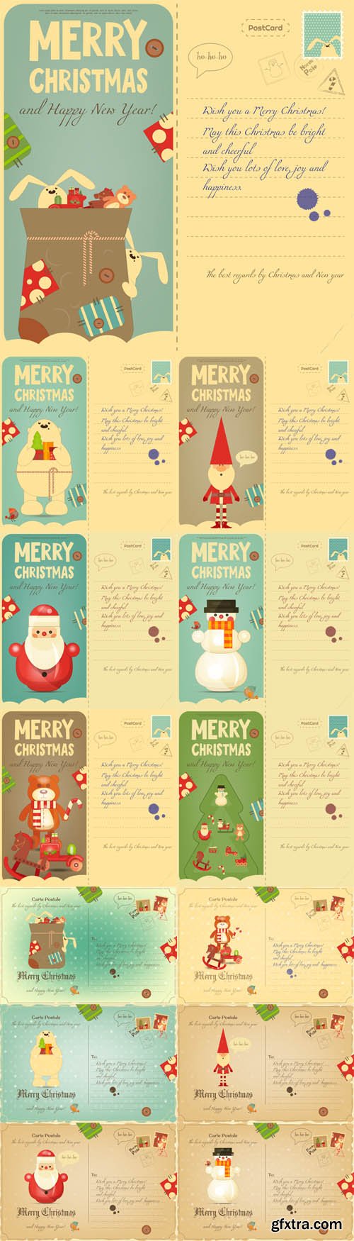 Vector Set - Christmas Vintage Postcards