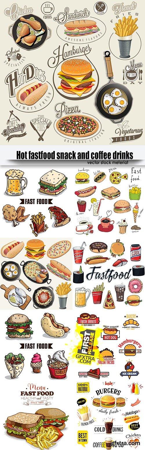 Hot fastfood snack and coffee drinks