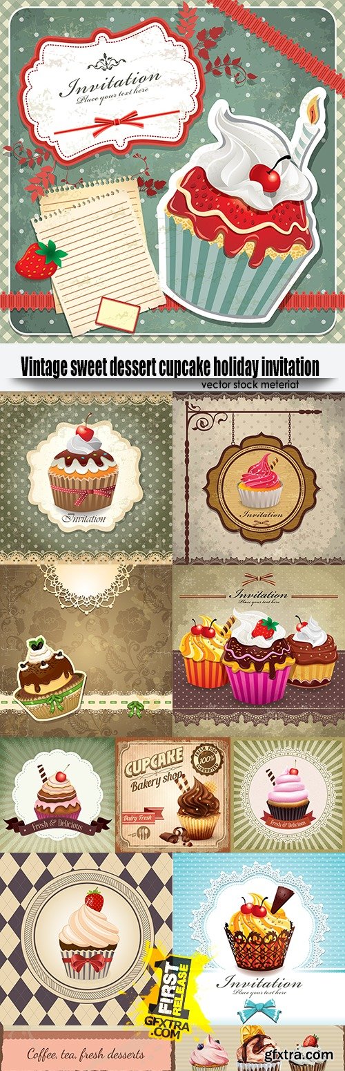 Vintage sweet dessert cupcake holiday invitation