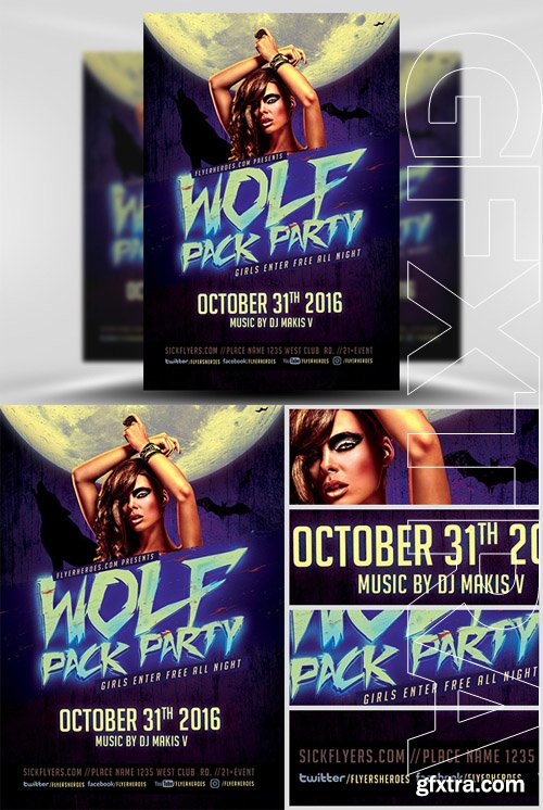 Halloween Wolf Pack Party Flyer Template