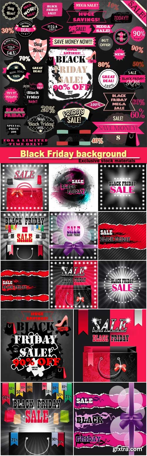Vector set of Black Friday background and labels and ribbons