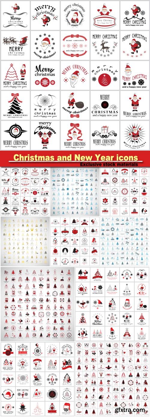 Vector set of Christmas and New Year icons