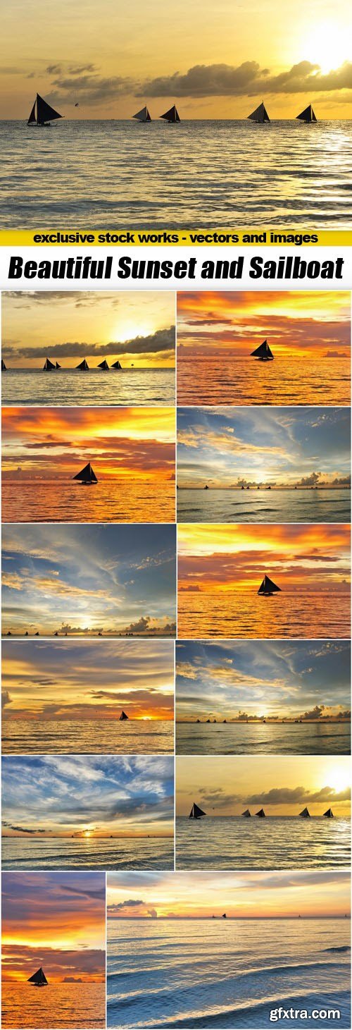 Beautiful Sunset and Sailboat - 12xUHQ JPEG