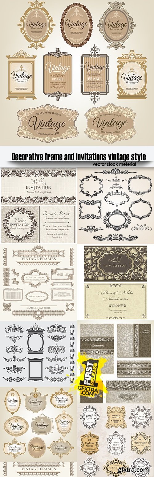 Decorative frame and invitations vintage style