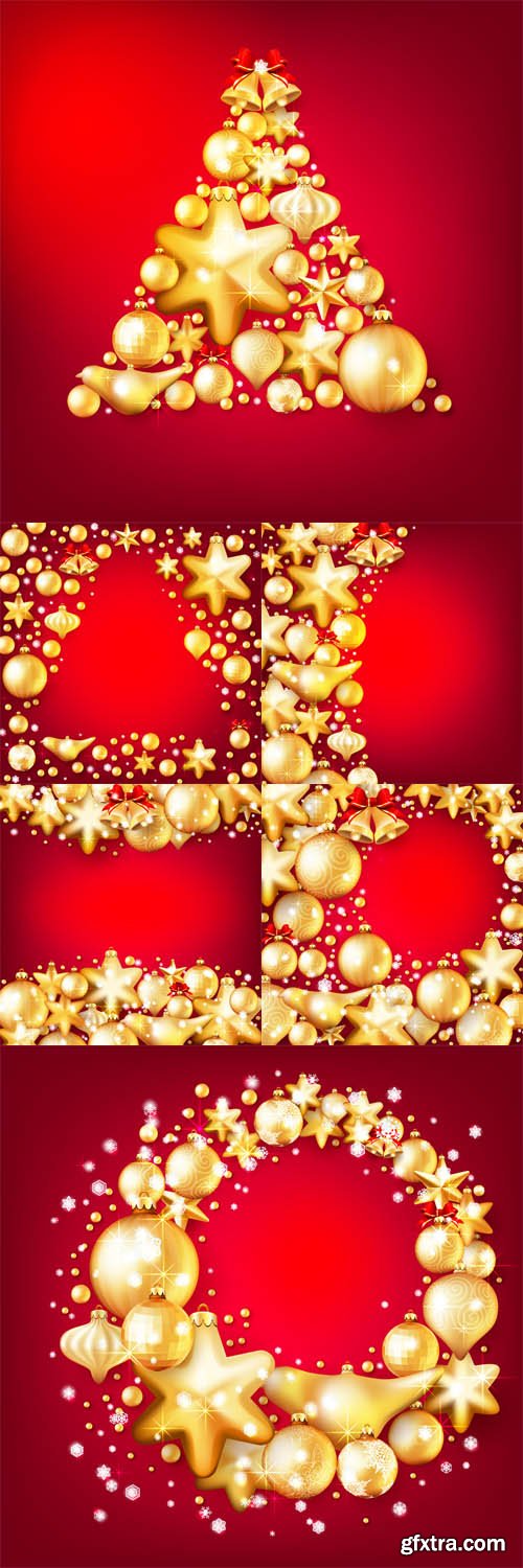 Vector Set - Red and Gold Christmas Backgrounds