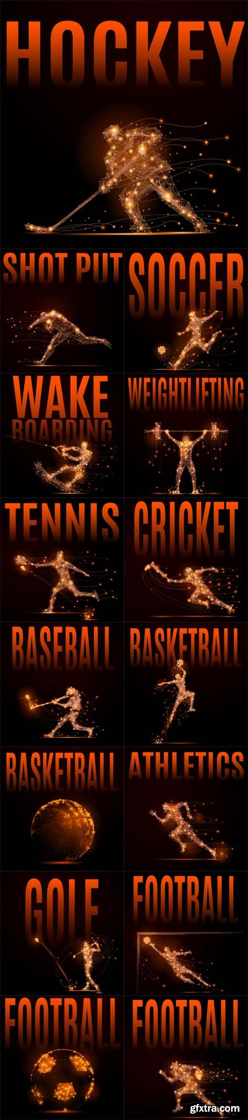 Vector Set - Abstract Sport Silhouettes of Glowing Lines and Points