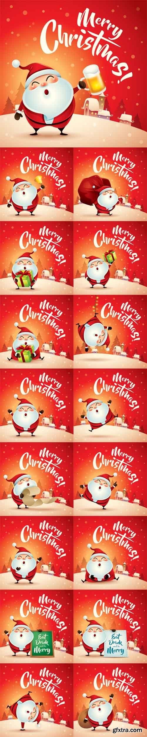 Vector Set - Merry Christmas! Santa Claus in Christmas Snow Scenes