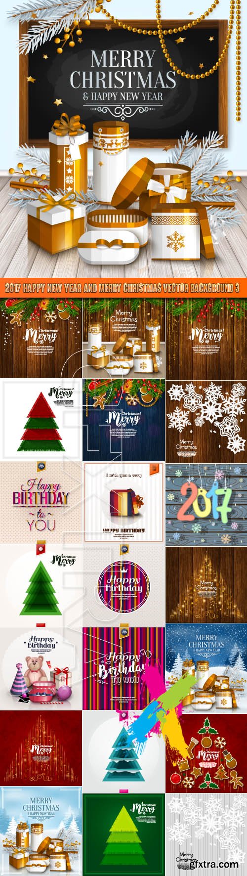 2017 Happy New Year and Merry Christmas vector background 3