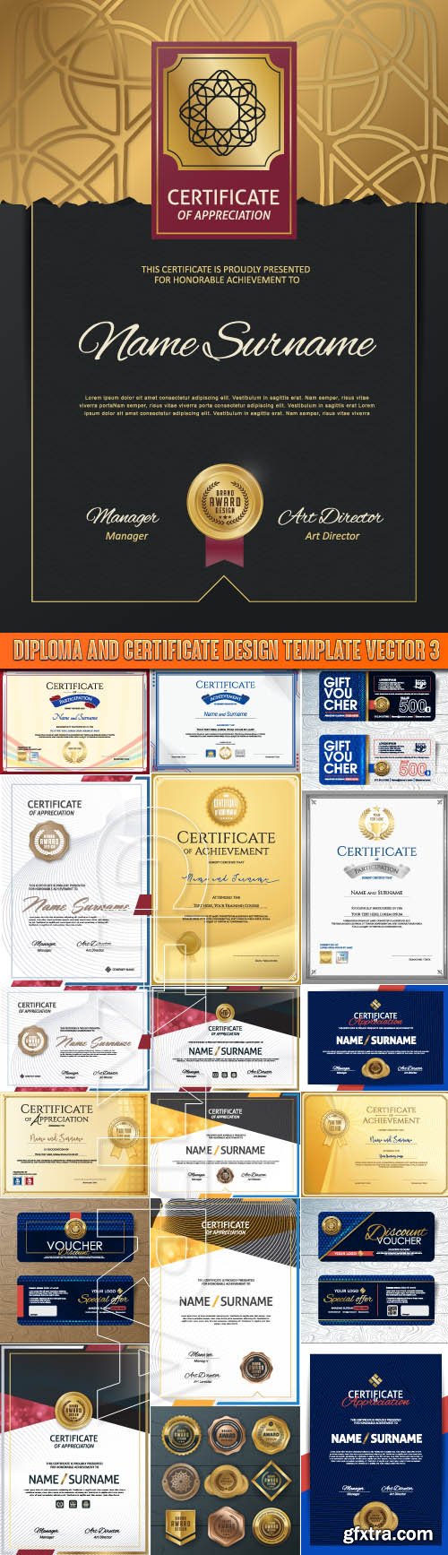 Diploma and certificate design template vector 3
