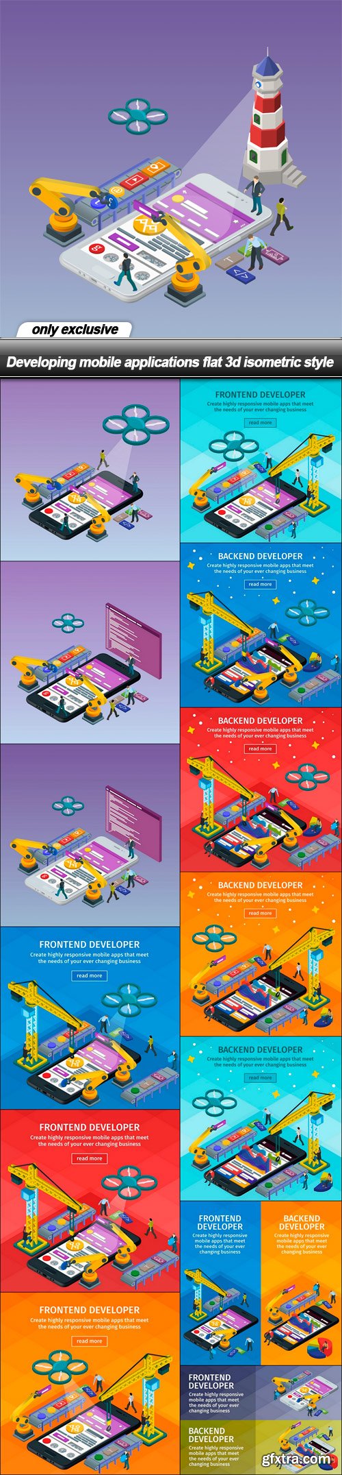 Developing mobile applications flat 3d isometric style - 14 EPS