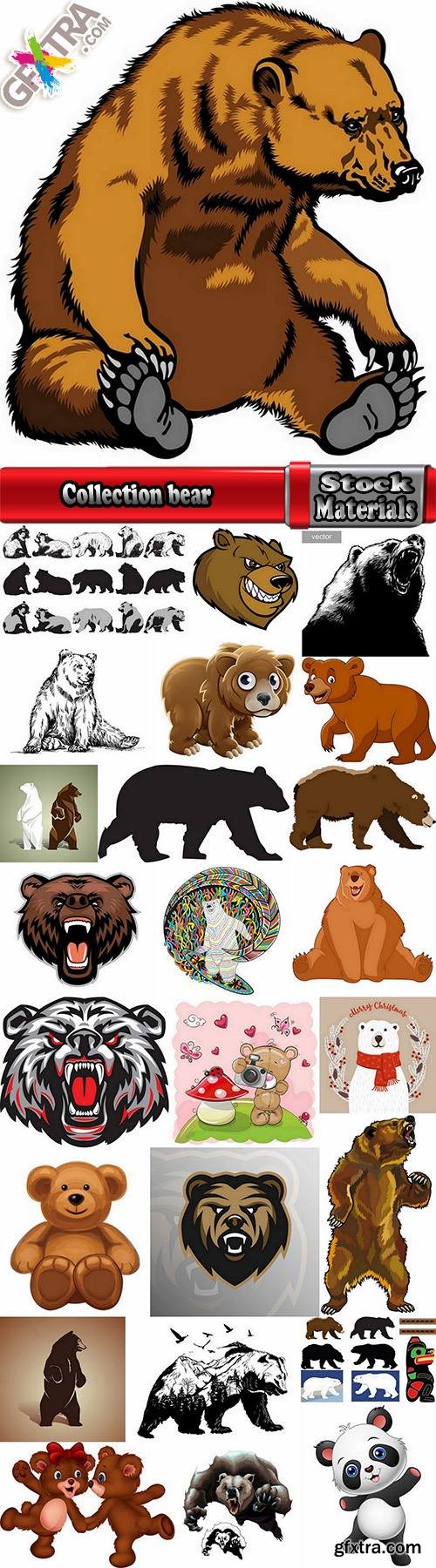 Collection polar bear brown grizzly teddy icon for children book illustration 25 EPS