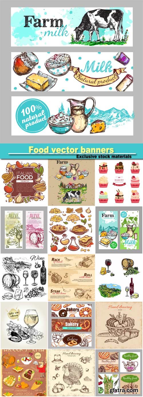 Food vector banners and icons