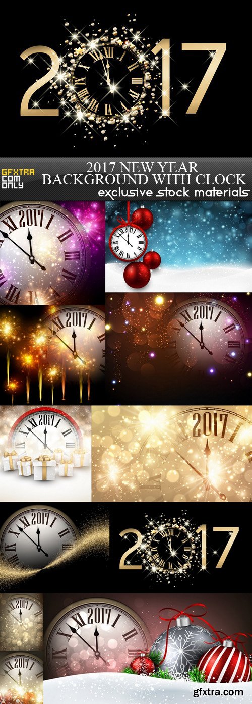 2017 New Year Background with Clock - 11 EPS