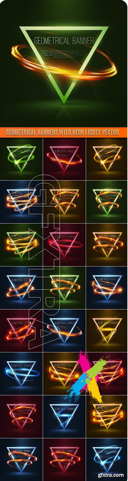 Geometrical banners with neon lights vector