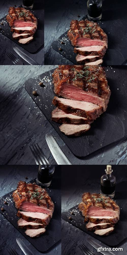 Closeup of Cut Medium Rare Roast Beef Steak