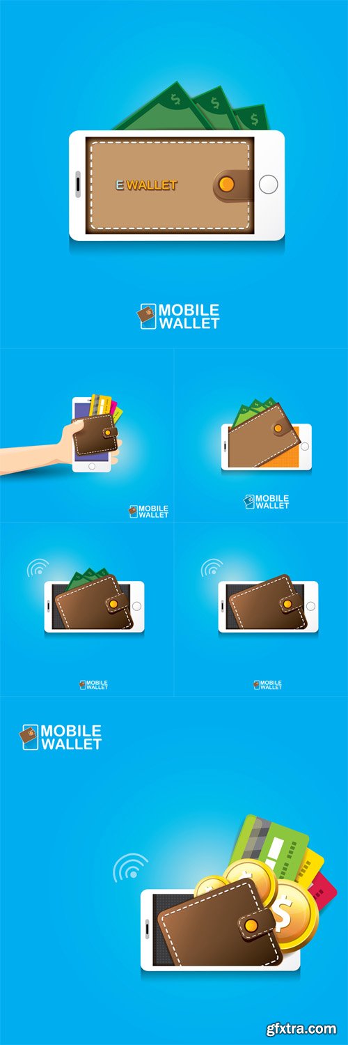 Vector Set - Digital Mobile E Wallet Concept