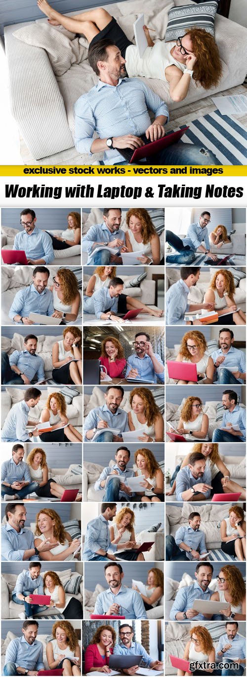 Woman and Man - Working with Laptop & Taking Notes - 25xUHQ JPEG