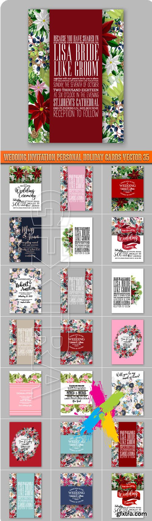 Wedding invitation personal holiday cards vector 35
