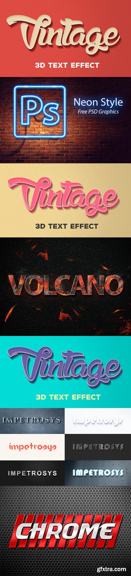 Photoshop Text Effects - Neon, 3D Vintage, Burning, Chrome and others