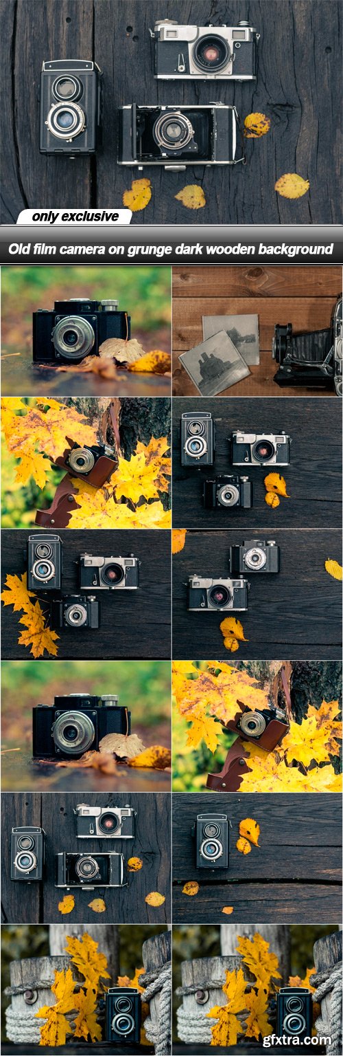 Old film camera on grunge dark wooden background - 12 UHQ JPEG
