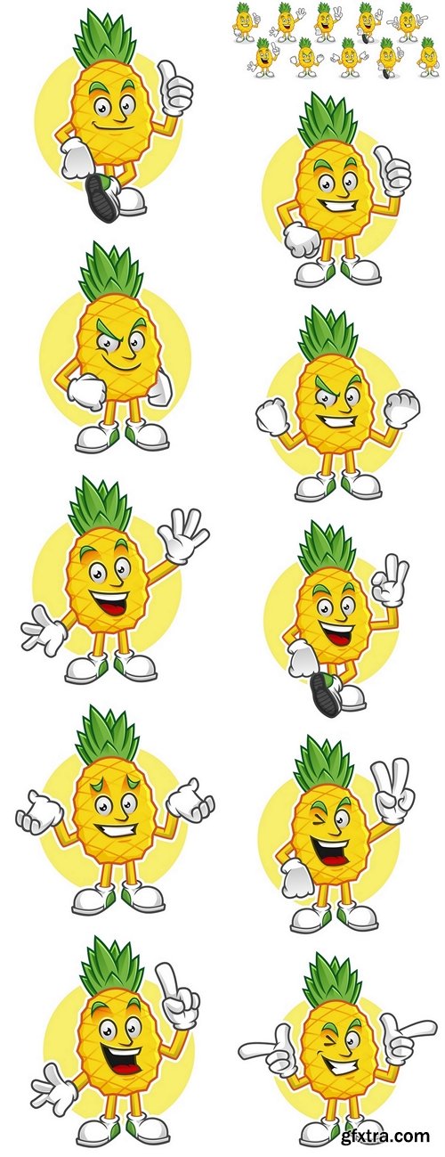 Pineapple mascot pack. Vector set of pineapple characters. Pineapple vector pack