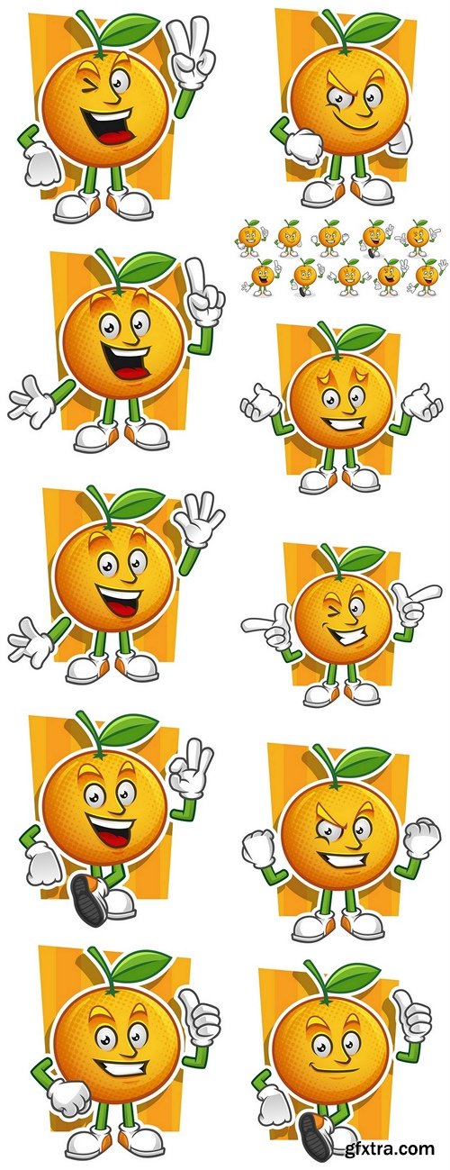Vector set of Orange mascot. Oranges characters