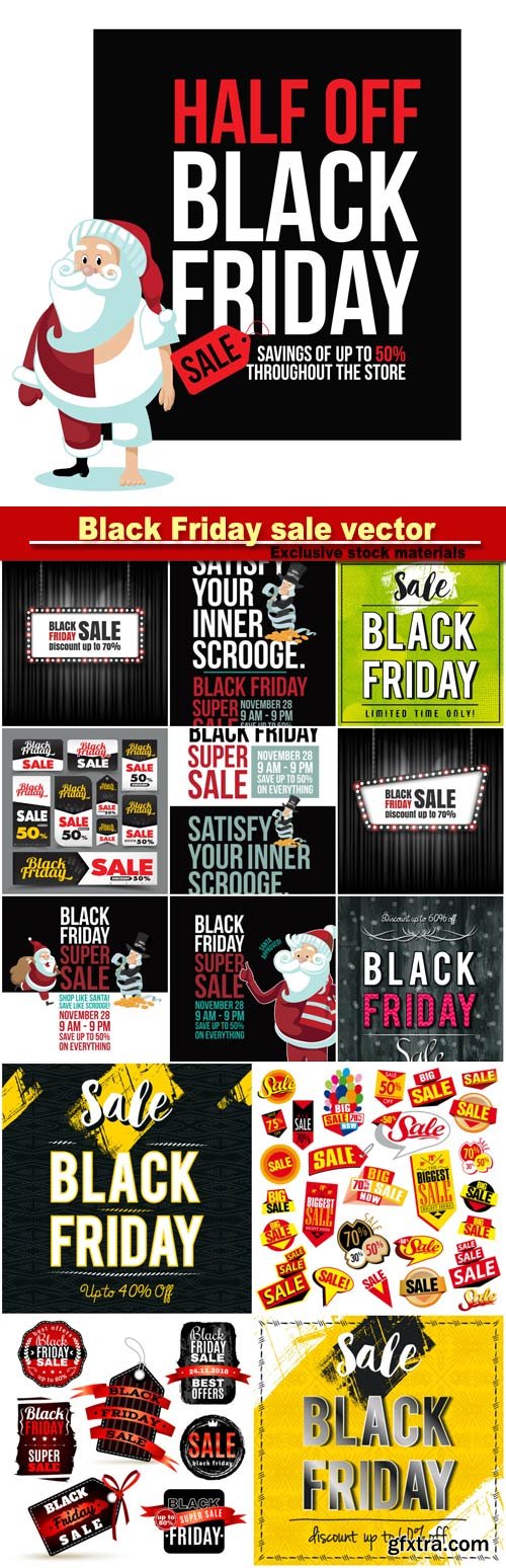 Black Friday sale vector background, labels set for special offers promotions discounts