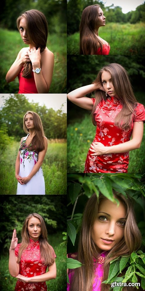beautiful young girl on the nature