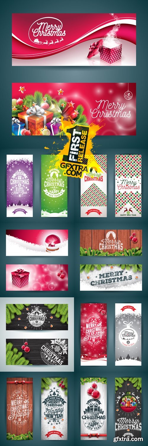 Christmas & New Year 2017 Banners Vector