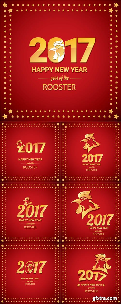 Vector Set - Happy Chinese New Year 2017 with Golden Rooster