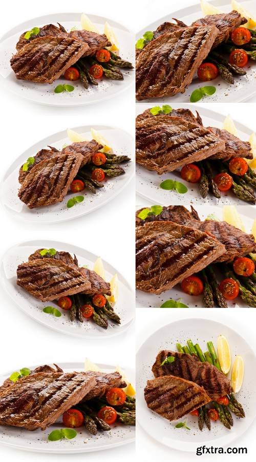 Grilled Beef Steaks and Asparagus