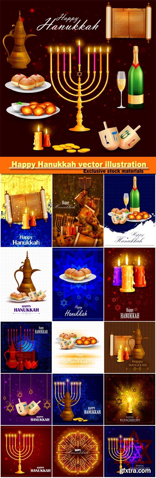Happy Hanukkah for Israel Festival, vector illustration of lights celebration