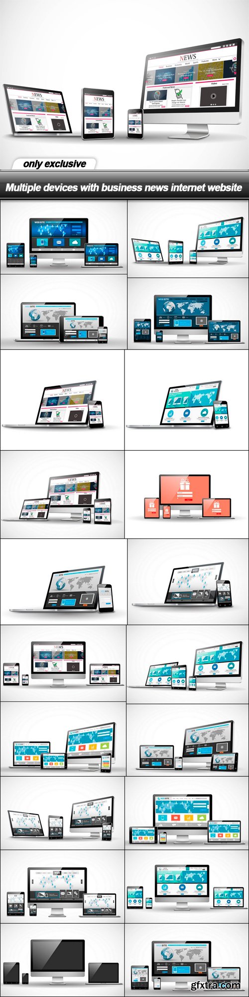 Multiple devices with business news internet website - 21 EPS