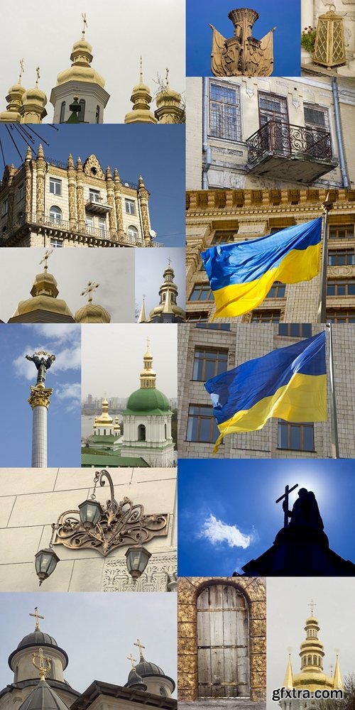 Old house. Ukrainian flag. Architecture and city