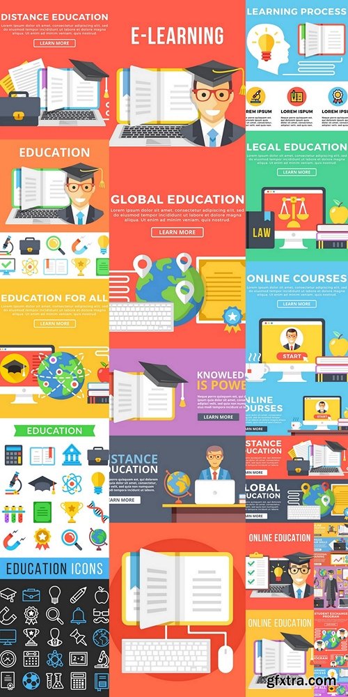 Student exchange program, learning process, education for all flat illustration concepts set