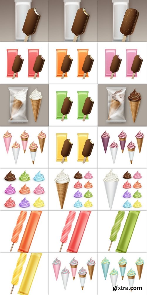 Vector White Classic Soft Serve Ice Cream Waffle Cone with Transparent Plastic Foil Wrapper for Branding Package Design Close up Isolated on White Background