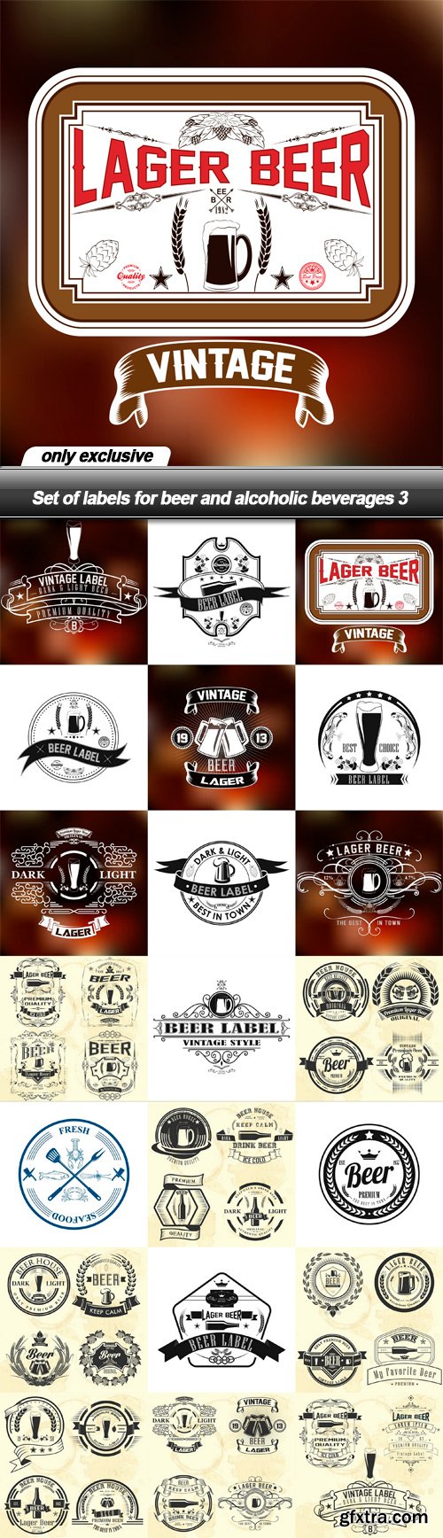 Set of labels for beer and alcoholic beverages 3 - 21 EPS