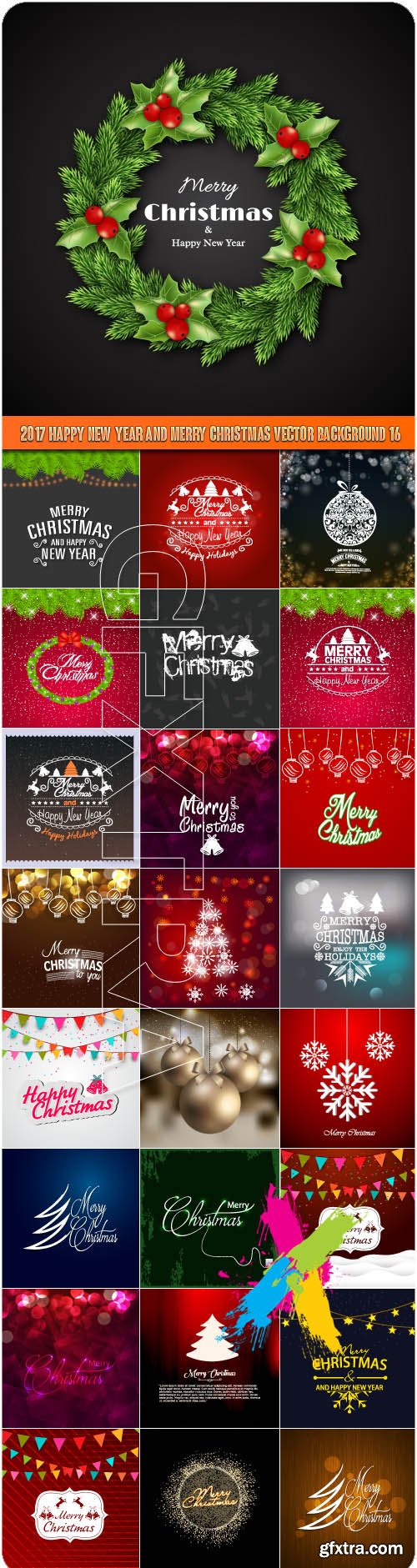2017 Happy New Year and Merry Christmas vector background 16