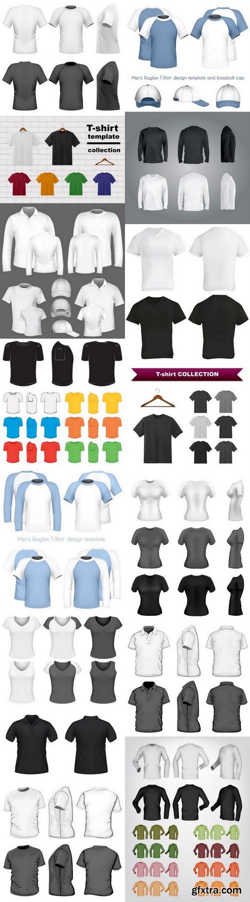 T-Shirt, Raglan, Polo, Baseball Cap - Clothes Set, 15xEPS